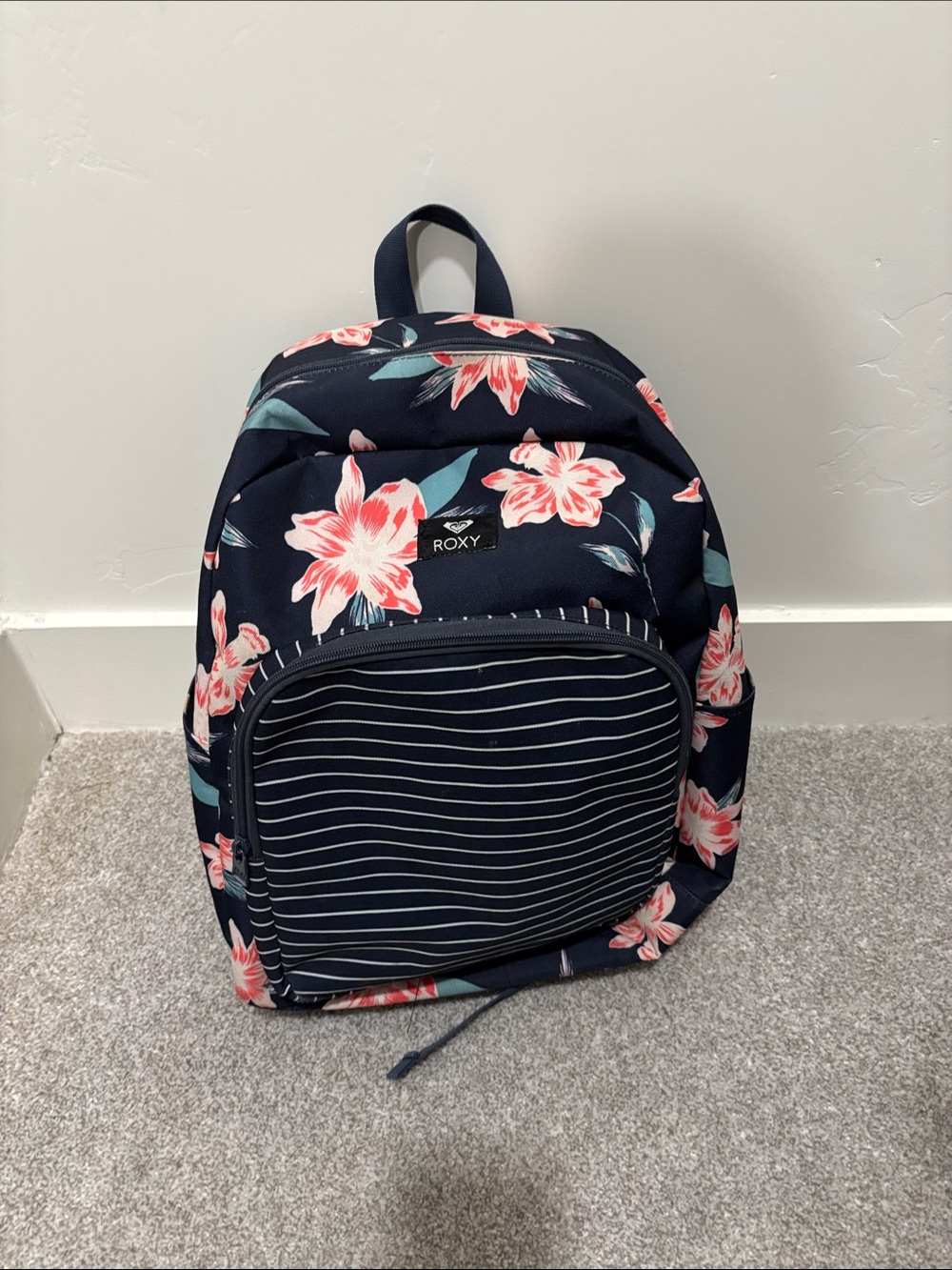 Roxy Navy Floral Backpack with Pink Flowers
